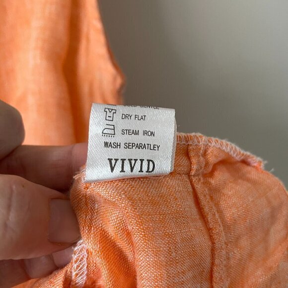 Vivid Tiered Linen Pullover Scoop Neck Casual Tank Top Blouse Orange Large - Picture 6 of 8